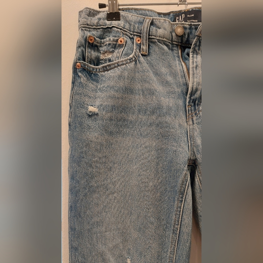GAP Distressed Light Blue Straight Leg Jeans - Picture 3 of 6
